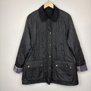Barbour Beadnell Polarquilt Quilted Jacket Black Corduroy Collar Women's US 16